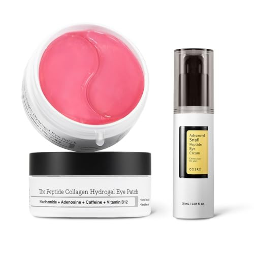Cosrx Peptide Collagen Hydrogel Eye Patch plus Snail Mucin Peptide Under Eye Cream Korean Skin Care