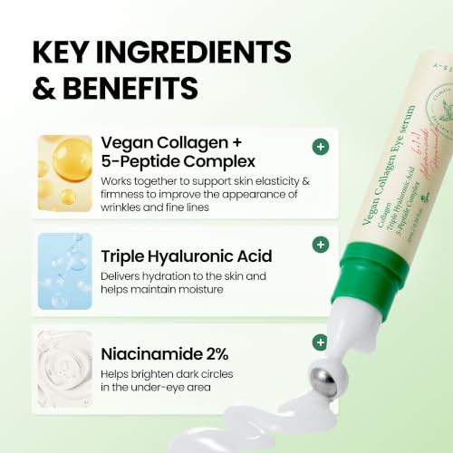 AxisY Axisy Vegan Collagen Eye Serum K Beauty Triple Hyaluronic Acid And Peptide Collagen Serum Improve Skin Elasticity Reduce Fine Lines And Dark Circles Vegan Korean Skin Care Eye Cream 0.33 Fl. Oz.
