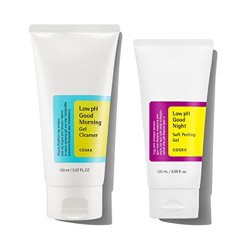 Cosrx Morning Skincare Routine Low Ph Good Morning Gel Cleanser plus Low Ph Good Night Soft Peeling Gel Cleanse And Exfoliate Sensitive Skin Pha Korean Skin Care