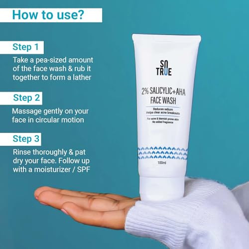 Sotrue 2% Salicylic Acid Face Wash plus Aha For Acne And Pimple 100Mlfor Clean Clear And Glowing Skinreduces Acne Excess Oil Pimplesall Skin Types