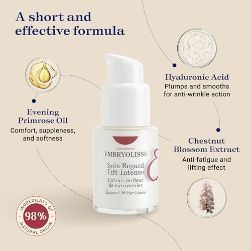 Embryolisse Intense Lift Eye Cream With Hyaluronic Acid antiaging Lifts Eyelids Reduces Wrinkles Dark Circles And Eye Bags Revitalizes The Under Eye Area Fragrancefree 0.5 Fl Oz