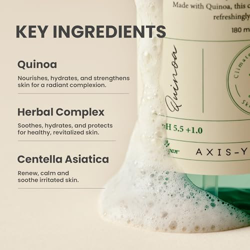 AxisY Axisy Quinoa One Step Balanced Gel Cleanser Deep Hydrating Makeup Remover Facial Cleansing Gel Vegan Korean Skin Care Face Wash For All Skin Types 6.08 Fl. Oz.