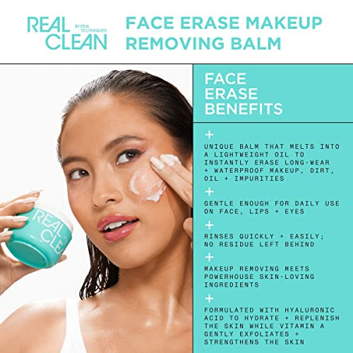 Real Techniques Real Clean Face Erase Makeup Removing Balm Hydrating Makeup Cleansing Balm Remove Stubborn Makeup Hyaluronic Acid Moisturizes And Vitamin A Helps Exfoliate Jar 2 Fl. Oz