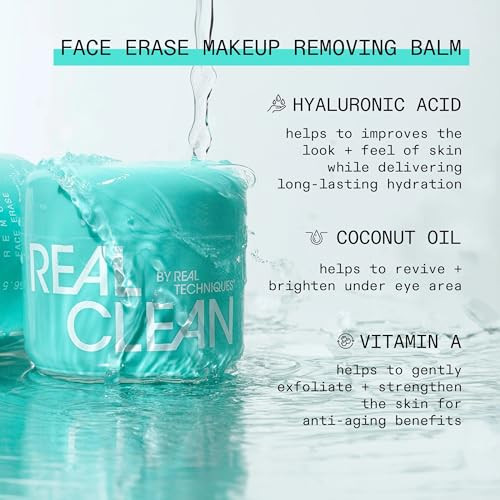 Real Techniques Real Clean Face Erase Makeup Removing Balm Hydrating Makeup Cleansing Balm Remove Stubborn Makeup Hyaluronic Acid Moisturizes And Vitamin A Helps Exfoliate Jar 2 Fl. Oz