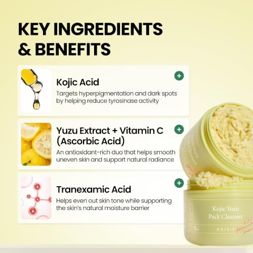 AxisY Axisy Kojic Yuzu Pack Cleanser Facial Wash And Face Mask All In One As Blackhead Remover Pore Minimizer And Exfoliator For Brightening And Hydrating Vegan Korean Skin Care Facial Cleanser 2.11 Oz.