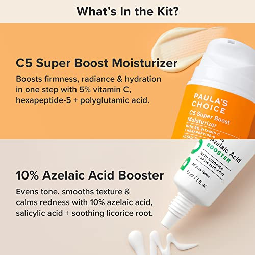 PaulaS Choice Paulas Choice 10% Azelaic Acid Booster plus C5 Super Boost 5% Vitamin C Moisturizer For Postacne Discoloration And Appearance Of Redness Fragrancefree Set Of 2