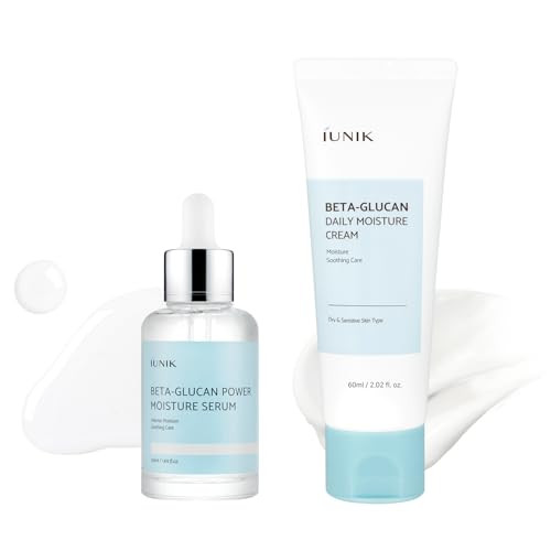 Iunik Betaglucan 2Step Moisture Routine Set Intense Hydration Serum plus Daily Moisture Cream For Dry Sensitive And Mature Skinvegan Korean Skincare