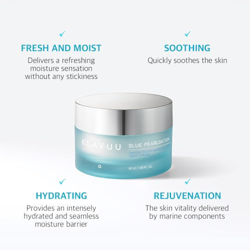 Klavuu Blue Pearlsation Day 8 Cups Aqua Cream Niacinamide 1.69Ozcooling Effect Lightweight Nonsticky Gel Soothes Redness Hypoallergenic Adenosine Wrinkle Care Deep Hydration