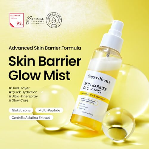 Ongredients Skin Barrier Glow Mist Duallayer Facial Mist 98% Pure Glutathione Multipeptide Centella Ultrafine Spray Cooling Dry And Sensitive Skin Korean Skin Care 3.38 Fl. Oz. 100Ml