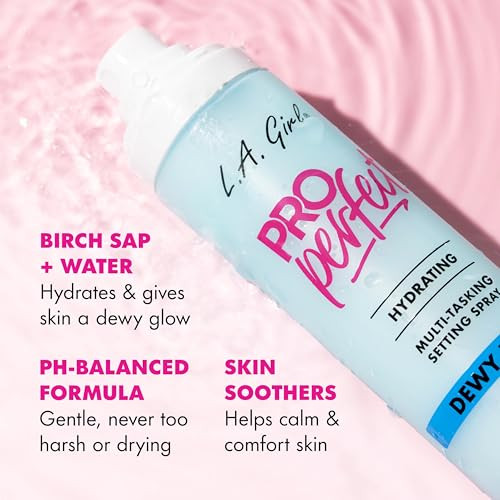 L.A. Girl Cosmetics Pro Perfect Setting Spray Dewy Finish Alcoholfree Birch Sap plus Water Base Micro Mist Formula Hydrating Poreblurring Fragrancefree Gfs300