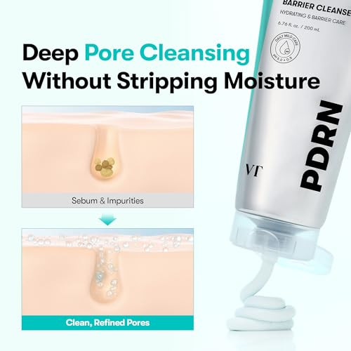 Vt Cosmetics Pdrn Barrier Cleanser Gentle Ph Balanced Facial Cleanser With Pdrn Ceramides And Panthenol Hydrating Micro Foam Face Wash For Sensitive Deep Cleansing Without Dryness 6.76 Fl.Oz