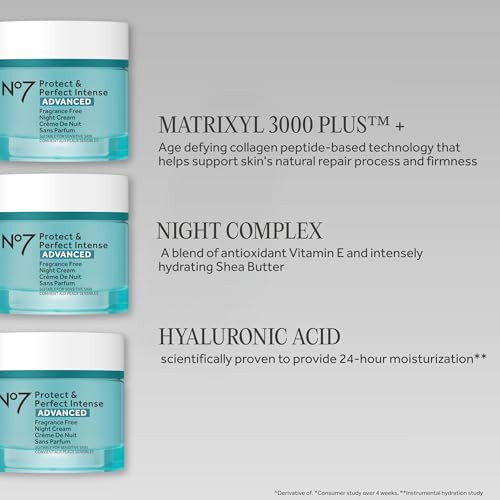 No7 Protect And Perfect Intense Advanced Night Cream Fragrance Vitamin E And Shea Butter Face Cream Fine Line Reducing Moisturizer With Collagen Peptide Technology 1.69 Fl Oz