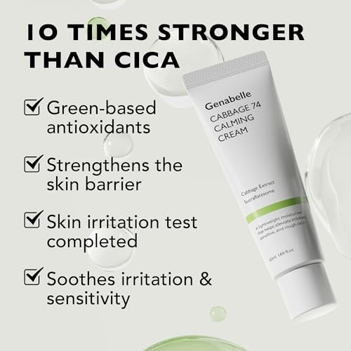 Genabelle Cabbage 74 Calming Cream Lightweight Waterytype Moisturizer With Cica Sucralfate Hyaluronic Acid Helps Instantly Calm And Hydrate The Skin 1.69 Fl. Oz.