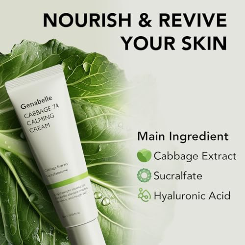 Genabelle Cabbage 74 Calming Cream Lightweight Waterytype Moisturizer With Cica Sucralfate Hyaluronic Acid Helps Instantly Calm And Hydrate The Skin 1.69 Fl. Oz.