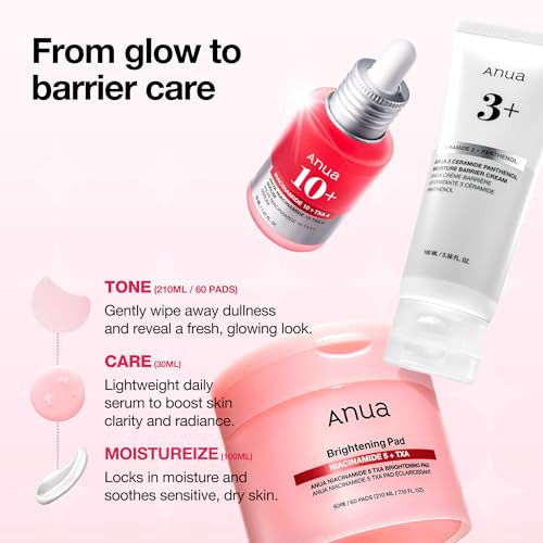 Anua Brightening Niacinamide Skincare Routine Set Txa Toner Pad And Serum With Ceramide Face Moisturizer Radiant Skin And Hydration Skin Set For Women Korean Skincare Kit
