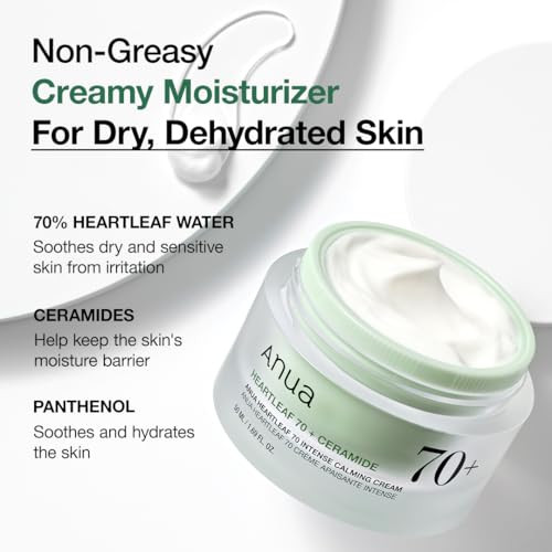 Anua Heartleaf 70 Intense Calming Cream With Ceramide And Panthenol Face Moisturizer For Dry Skin Barrier Repair Skin Hydration Fragrancefree Parabenfree Korean Skin Care 1.69 Fl.Oz