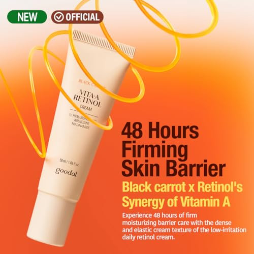 Goodal Black Carrot Retinol Cream Beginner Friendly Korean Skin Care Moisturizer With Retinol Niacinamide Pore Minimizer 48H Lasting Hydration Antiaging Daily Cream 1.69 Fl.Oz 50Ml