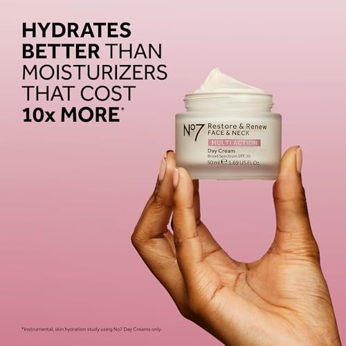 No7 Restore And Renew Face And Neck Multi Action Skincare System Spf 30 Day Cream With Vitamin C And Collagen Peptides plus Antiaging Facial Serum plus Hyaluronic Acid Hydrating Night Cream 3 Piece Kit
