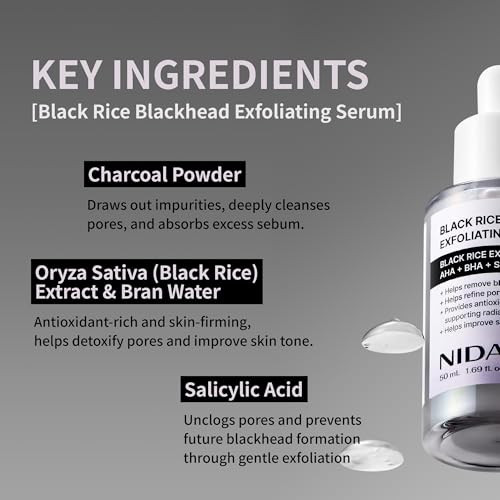 Nida Black Rice Blackhead Exfoliating Serum1.69 Fl.Oz. 50Mldaily Soft Exfoliating Face Scrub Dead Skin Cells Remover For All Skin Types Korean Skin Care