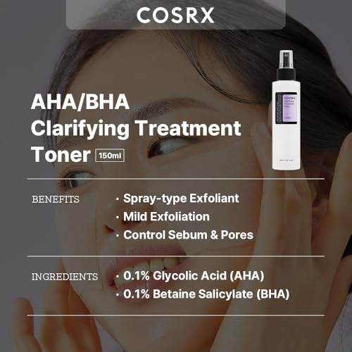 Cosrx Aha Bha Treatment Toner For Whiteheads And Clogged Pores facial Exfoliating Mist For Uneven Skin Texture Mild Daily Formula Glow Clarity Care Korean Skin Care 5.07 Fl.Oz