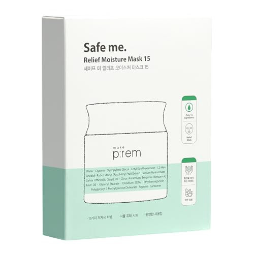 Makep:Rem Make Prem Safe Me. Relief Moisture Sheet Mask 15 X 10Eaenriched With Hyaluronic Acid For Comfort And Glow Korean Skin Care 0.84 Fl.Oz.