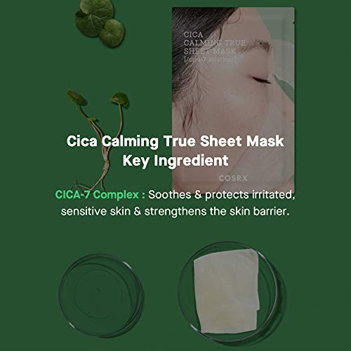 Cosrx Cica Calming True Sheet Mask Centella Face Mask With Centella Asiatica Lightweight Finish Parabens Korean Skin Care 21Ml 0.71 Fl.Oz