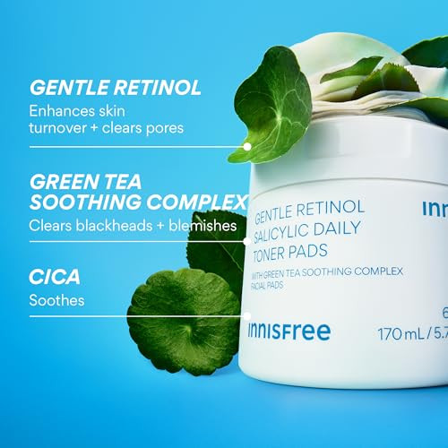 Innisfree Daily Gentle Retinol Salicylic Toner Padskorean Sheet Mask Pads With Hyaluronic Acid Bha And Niacinamide For Acneprone Skin Care60 Pads