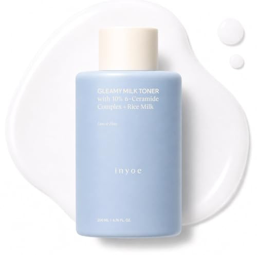 Inyoe Gleamy Milk Toner With 10% 6Ceramide Complex plus Rice cream Barrier Toner For Hydrated Dewy Glow For Sensitive Skin Rice Milk Extract Korean Skin Care 6.76 Fl Oz