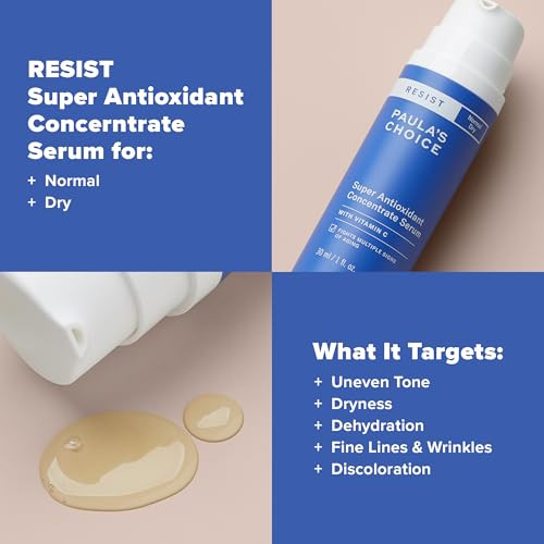 PaulaS Choice Paulas Choice Resist Super Antioxidant Vitamin C Serum Face Serum With Ferulic Acid Coenzyme Q10 Vitamin E And Peptide Antiaging Treatment For Dry Skin 1Oz