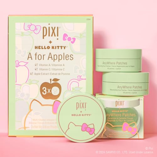 Pixi plus Hello Kitty A For Apples Sheet Mask Instantly Hydrating And Brightening Facial Mask Infused With Vitamin A Vitamin C And Apple Extract 3 Masks Per Box 3 X 23 Gm 0.8 Oz