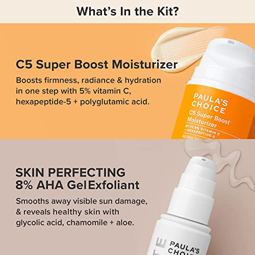 PaulaS Choice Paulas Choice 8% Aha Gel Leaveon Exfoliant With Glycolic Acid plus C5 Super Boost Moisturizer With 5% Vitamin C Duo For Sun Damage Discoloration Uneven Tone And Texture Fragrancefree