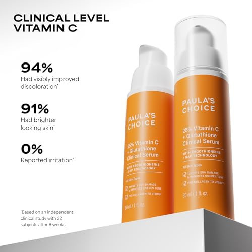 PaulaS Choice PaulaS Choice 25% Vitamin C Serum With Glutathione And Antioxidants Face Serum Improves Discoloration Uneven Tone And Firms All Skin Types Fragrancefree 1Oz