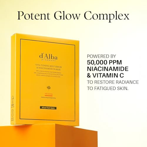DAlba Piedmont Dalba Piedmont Vita Toning Niacinamide 5% Mask 4 Sheets Hydrating Face Mask With Vitamin C Glutathione And White Truffle Radiance Boosting Korean Skin Care