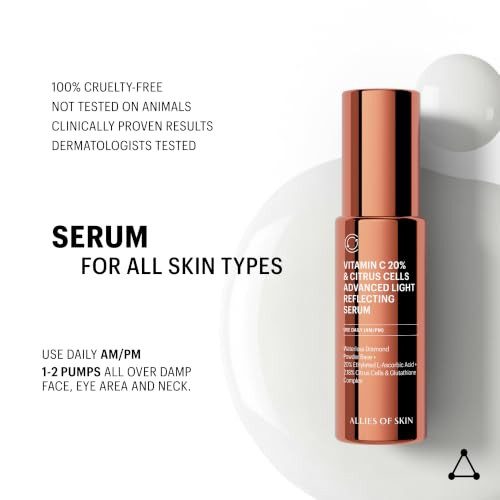 Allies Of Skin 20% Vitamin C Serum visibly Brightens And Firms Evens Tone And Smooths The Appreance Of Fine Lines For Radiant Skin Waterless Formula Stays Potent 1 Fl Oz