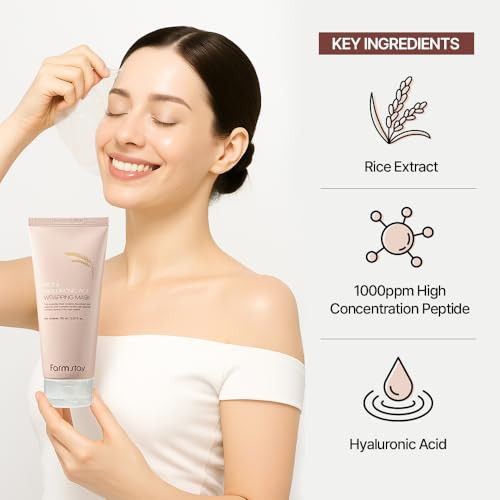 Farmstay Rice And Hyaluronic Acid Real Wrapping Face Mask Peel Off Facial Mask For Skin Glow Instant Makeup Ready Canvas Deep Hydration Spatula Included 5.07 Fl Oz