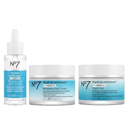 No7 Hydraluminousplus 2% Hyalyronic Acid Serum Day Cream And Night Gel Moisturizer Hyaluronic Acid And Vitamin B3 To Support Skin Barrier Repair For Visibly Radiant And Healthierlooking Skin 3Item
