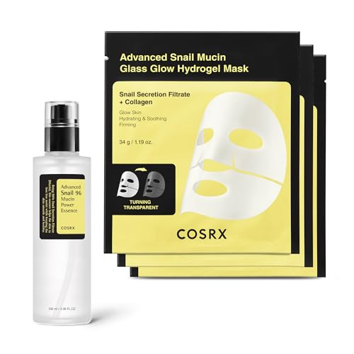 Cosrx Snail 96 Essence plus Hydrogel Mask 3Ea Advanced Snail 96 Mucin Serum And Glow Hydrogel Collagen Face Masks Travel Essentials Stocking Stuffers Korean Skin Care