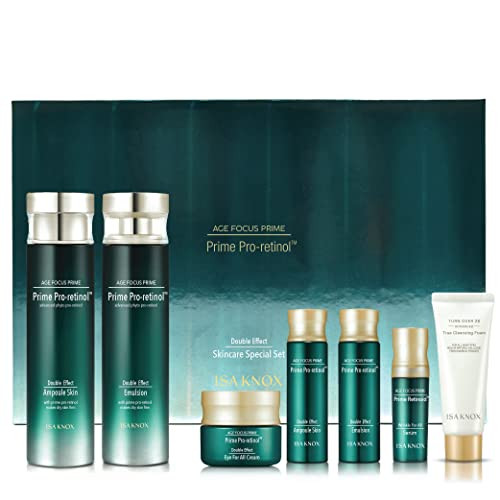Isa Knox Age Focus Prime Double Effect Antiaging Set 5Piece Fullsize Toner And Emulsion With Mini Serum Cream And Cleansing Foam Korean Skin Care Hydrating And Nourishing