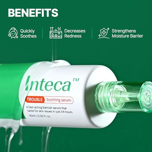 Makep:Rem Make Prem Inteca Trouble Soothing Serum Calming And Hydrating Facial Serum For Rednessprone Skin Skin Texture Care Lightweight Daily Soothing Serum Korean Skin Care 2.02 Fl. Oz. 60Ml
