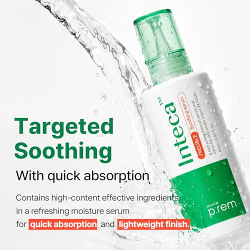 Makep:Rem Make Prem Inteca Trouble Soothing Serum Calming And Hydrating Facial Serum For Rednessprone Skin Skin Texture Care Lightweight Daily Soothing Serum Korean Skin Care 2.02 Fl. Oz. 60Ml