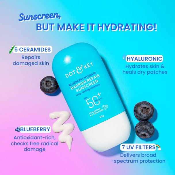 Dot and Key Dot And Key Blueberry Hydrate Barrier Repair Sunscreen Spf 50plusPaplusplusplusplus 80G Pack Of 2