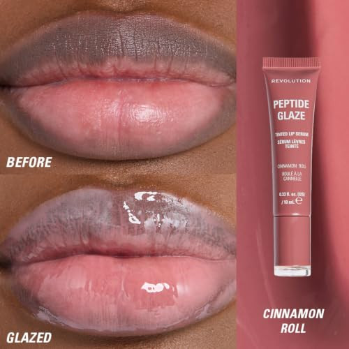Revolution Beauty London Revolution Peptide Glaze Tinted Lip Serum Cinnamon Rollhydrating Lip Balm With Hyaluronic Acid Vegan And Crueltyfree 0.33 Fl Oz