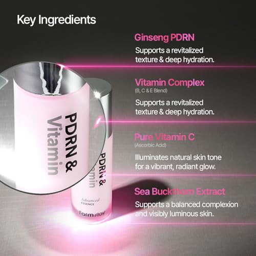 Farmstay Pdrn And Vitamin Advanced Essencelightweight Nonsticky Glow Boosting Hydrating Smoothing Calming Uneven Tone Korean Soothing Ginseng Hyaluronic Acid Sensitive All Skin Type 1.69 Fl Oz