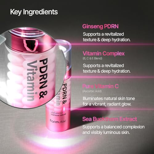 Farmstay Pdrn And Vitamin Advanced Capsule Serumlightweight Nonsticky Glow Boosting Hydrating Calming Uneven Tone Korean Soothing Ginseng Hyaluronic Acid Sensitive All Skin Type 1.85 Fl Oz