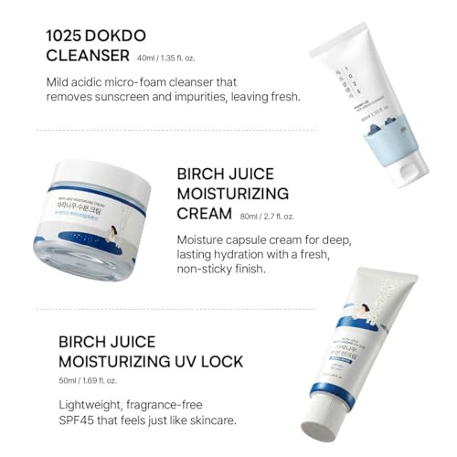 Round Lab Hydrating Skin Care Setsunscreen plus Moisturizer plus Face Wash Hyaluronic Acid Daily Skin Care Routine Travel Essentials Korean Skin Care Set