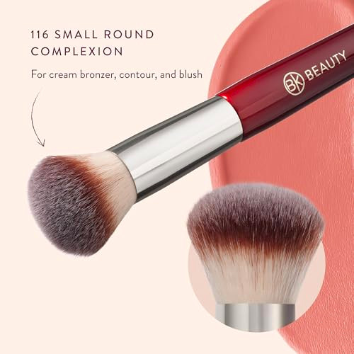 Bk Beauty 116 Small Round Complexion Brush Compact Round Makeup Brush For Precise Blending Of Cream Blush Contour Bronzer And Foundation Vegan Bristles