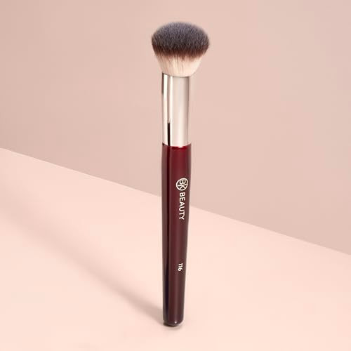 Bk Beauty 116 Small Round Complexion Brush Compact Round Makeup Brush For Precise Blending Of Cream Blush Contour Bronzer And Foundation Vegan Bristles