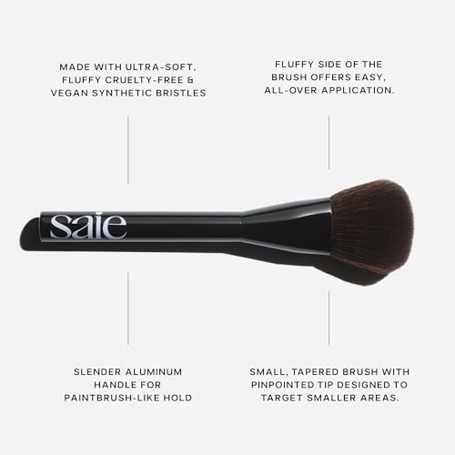 Saie Powder Blush Brush Fluffy Makeup Brush For Cheeks Ultrasoft Tapered Bristles For A Precise Diffused Application For Pressed Or Loose Powder Face Makeup Bronzer plus Blush Vegan 1 Count