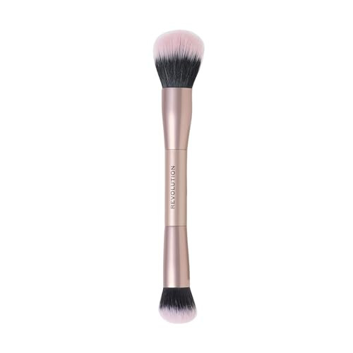 Revolution Beauty London Revolution Cheek Chisel Blush And Bronze Duo Brushdualended Makeup Brush For Cream Products Seamless Finish Vegan And Crueltyfree