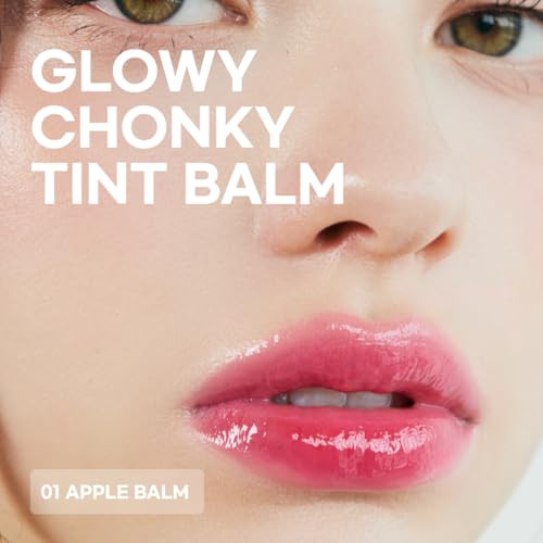Aou Glowy Chonky Tint Balm 01 Apple Balm With Builtin Silicone Applicator Messfree Hygienic Design Natural Gloss Instant Hydration For Chapped Lips Valentines Day Gifts For Woman 0.12Oz
